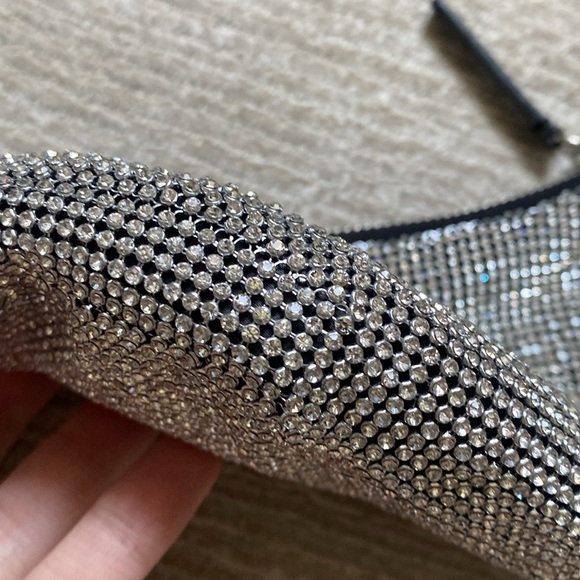 Staud Pepper Crystal Embellished Mini Moon Shoulder Bag Black Silver - Picture 8 of 14